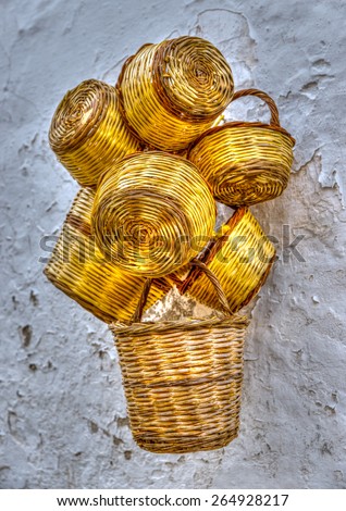 handmade baskets at Hydra island in Greece. HDR