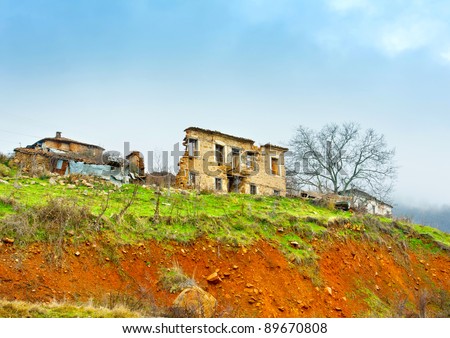 Destroyed house at Shidirohori village near Kastoria town in northern Greece