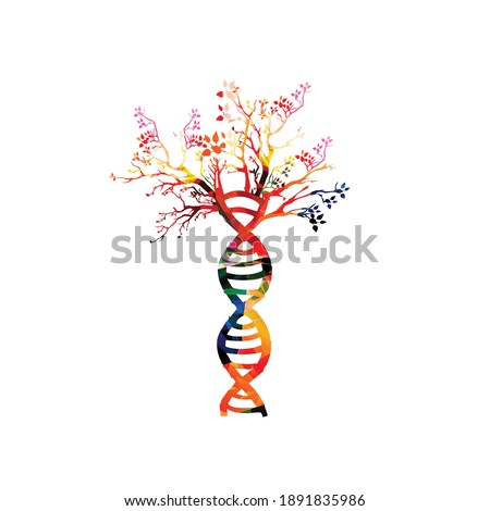 Human DNA double helix with tree colorful concept vector illustration. DNA spiral isolated design for genetics, biotechnology, science, research and lab
