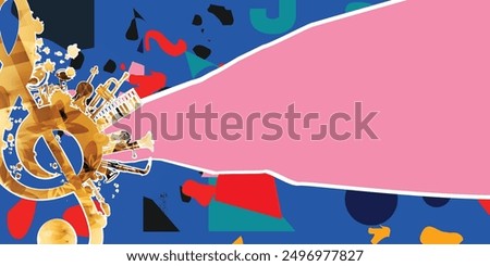 Music background with music instruments vector illustration. Music festival poster with double bell euphonium, violoncello, trumpet, piano, euphonium, sax and guitar