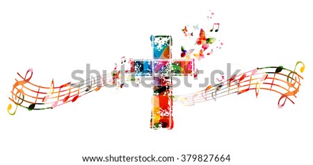 Colorful cross with music notes | Free Image #379827664