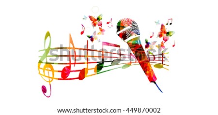 Colorful music background with microphone and music notes