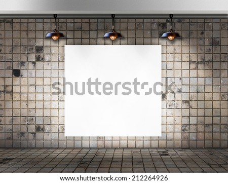 Blank frame with Ceiling lamp in Dirty tile room