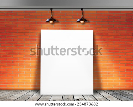 Poster standing in Brick wall with Ceiling lamp