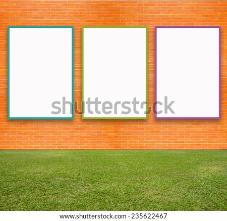 Blank Poster with brick wall and green lawn