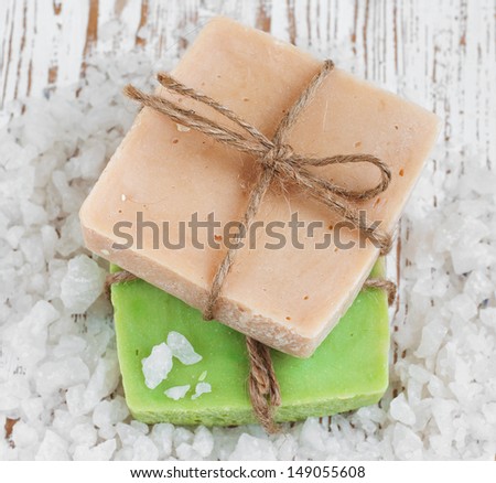 Natural handmade Herbal Soap with leaves and sea salt