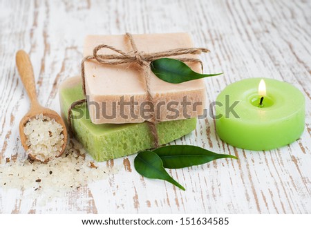 Natural handmade Herbal Soap with leaves and sea salt