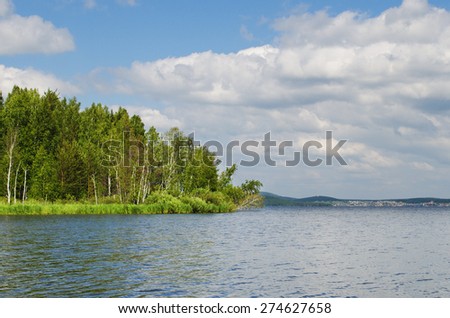 Lake Chernoistochinskoe  in summer day. Russia, Ural