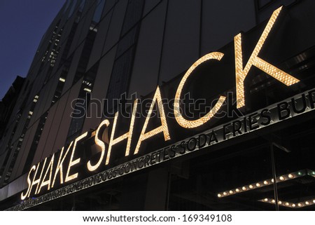 NEW YORK CITY, USA - JUNE 8: Shake Shack is a restaurant chain serving hamburgers, hot dogs, french fries, milkshakes and similar foods. June 8, 2012 in New York City, USA