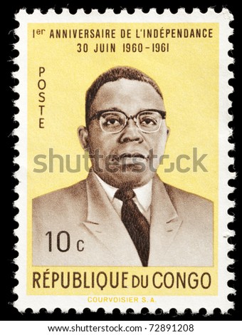 CONGO - CIRCA 1961:Stamp printed by Congo shows commemorative stamp celebrating the first year of independence. President Joseph Kasa-Vubu circa 1961