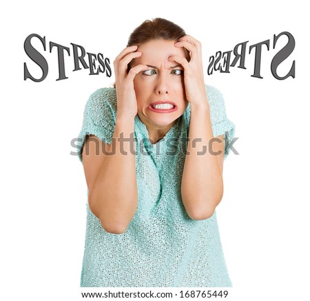 Closeup portrait of stressed, overwhelmed screaming young woman, student, worker squeezing head with hands, isolated on grey background. Negative human emotions, face expressions, feelings, reaction.