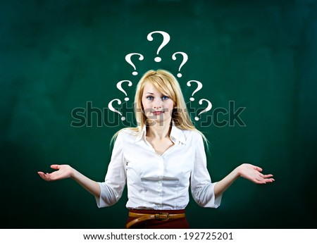 Closeup portrait confused, young woman asking with hands, not sure which way, where to go in life, isolated green background, with questions. Emotion, facial expression, feeling, reaction, perception