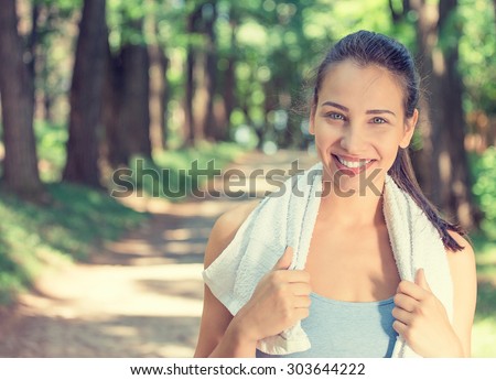 Similar – Image, Stock Photo Athletic woman resting after workout at stadium