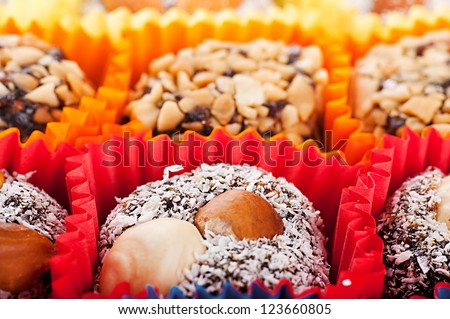 Turkish candies and sweets, tasty background