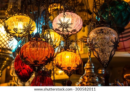 Bright multi-colored lamp in the Oriental style. Oriental flavor.