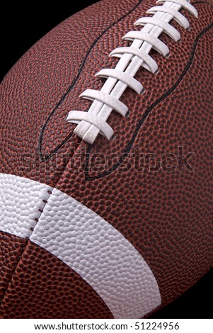 American football up close detail showing laces and stitching