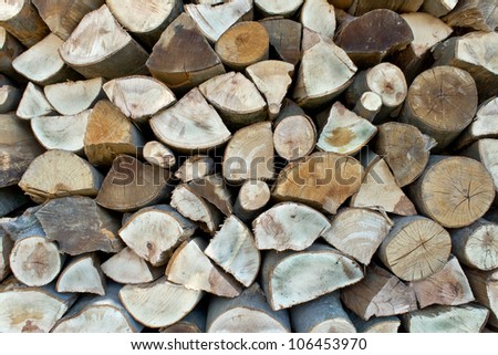 Chopped firewood logs in a pile as background