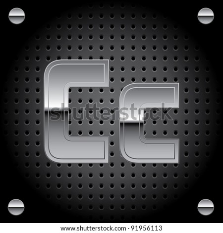 Vector set of silver metal font on metallic perforated background – letter C