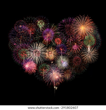 Heart Fireworks Celebration on black Background