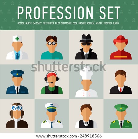 Different people professions characters network of large set of illustrations in the style of a modern flat