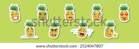 Pineapple Character Emotion and Face Expression Vector Set