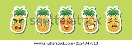 Pineapple Character Emotion and Face Expression Vector Set