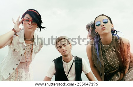 active guy and girls hipsters have good time as new generation