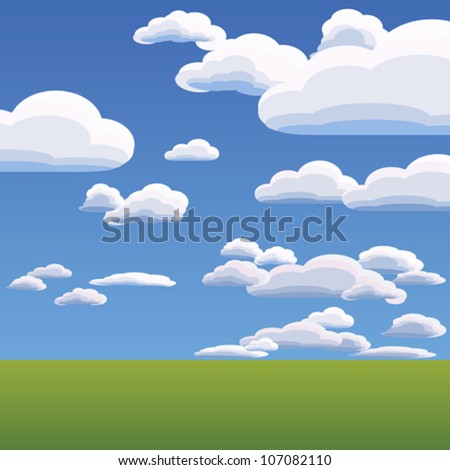 vector summer landscape with heavenly clouds against the blue bright sky