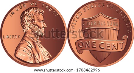 American money Lincoln Union Shield, United States one cent or penny, coin with President Abraham Lincoln on obverse and Union shield on reverse Zdjęcia stock © 