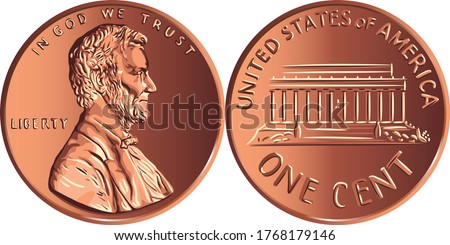 American money Lincoln Memorial cent, United States one cent or penny, coin with President Abraham Lincoln on obverse and Lincoln Memorial on reverse
