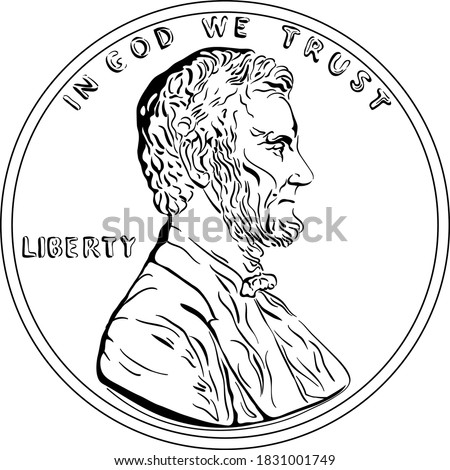 American money, United States one cent or penny, President Lincoln on obverse. Black and white image Zdjęcia stock © 