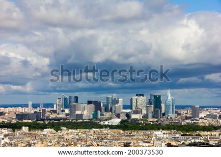 View of the modern business district of Paris - La Defense from Eiffel Tower, France