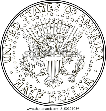 Black and white United States coin Half dollar with Presidential Seal on reverse
