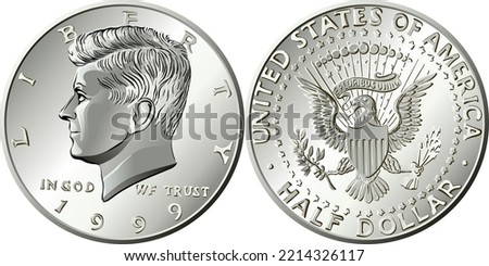 Set of United States coin Half dollar with John F Kennedy on obverse and Presidential Seal on reverse