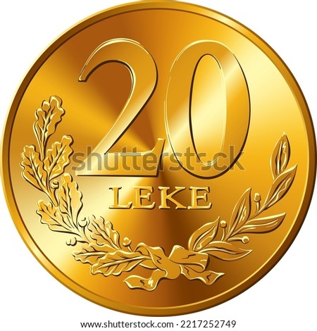 vector reverse of Albanian money 20 lek gold coin