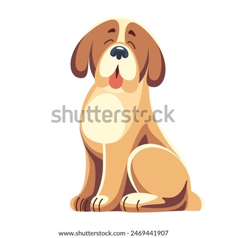 Sitting cartoon Saint Bernard dog with happy expression. Flat vector illustration