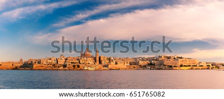 Similar – Image, Stock Photo Panoramic view of Valletta Skyline at beautiful sunset from Sliema with churches of Our Lady of Mount Carmel and St. Paul’s Anglican Pro-Cathedral, Valletta, Capital city of Malta