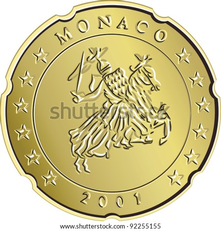 vector gold Monaco money coin euro cents with depicting the equestrian knight with sword raised