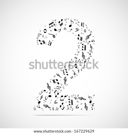 Vector number two made from music notes.