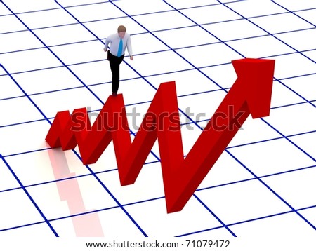 Growing business graph with running businessman.