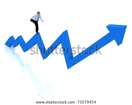 Growing business graph with running businessman.