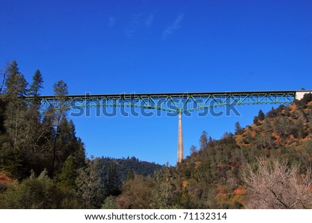 Auburn Bridge Foresthill California highest 730 feet american river north fork over blue sky background
