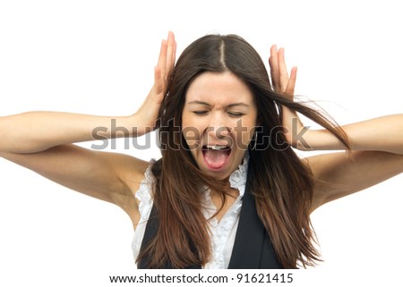 Woman Angry Yelling Frustrated Screaming Out Loud And Pulling Her Hair ...