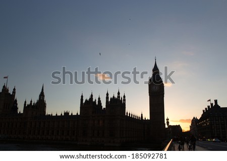 Night View from British Parliament in London