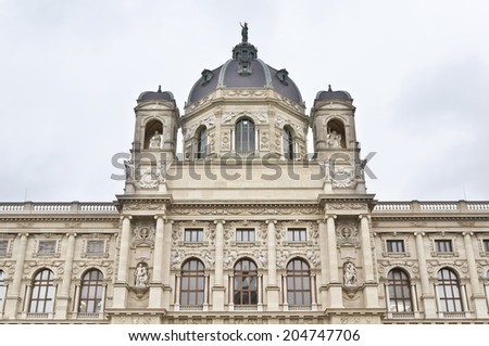 VIENNA, AUSTRIA - MAY 5: Detail from Natural History Museum on May 5, 2014, Vienna. On both sides of Maria-Theresa square there are identical buildings, the museums of Natural History and Art History.