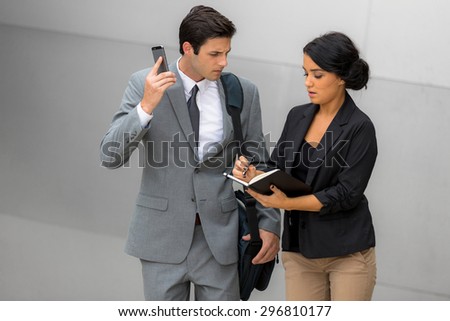 Frustrated working horrible boss with employee assistant business suit job