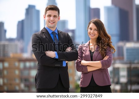 Business finance people posing portrait successful on building roof