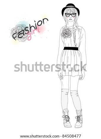 Young Fashion Girl Illustration. Vector Illustration. Background With ...