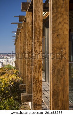 Pergola covering patio of modern house, Alicante, Spain, Europe