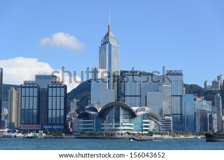 HONG KONG-MARCH 20:Hong Kong Convention and Exhibition Centre (HKCEC, foreground) in Hong Kong on MARCH 20, 2013. The original building was built on reclaimed land off Gloucester Road in 1988.